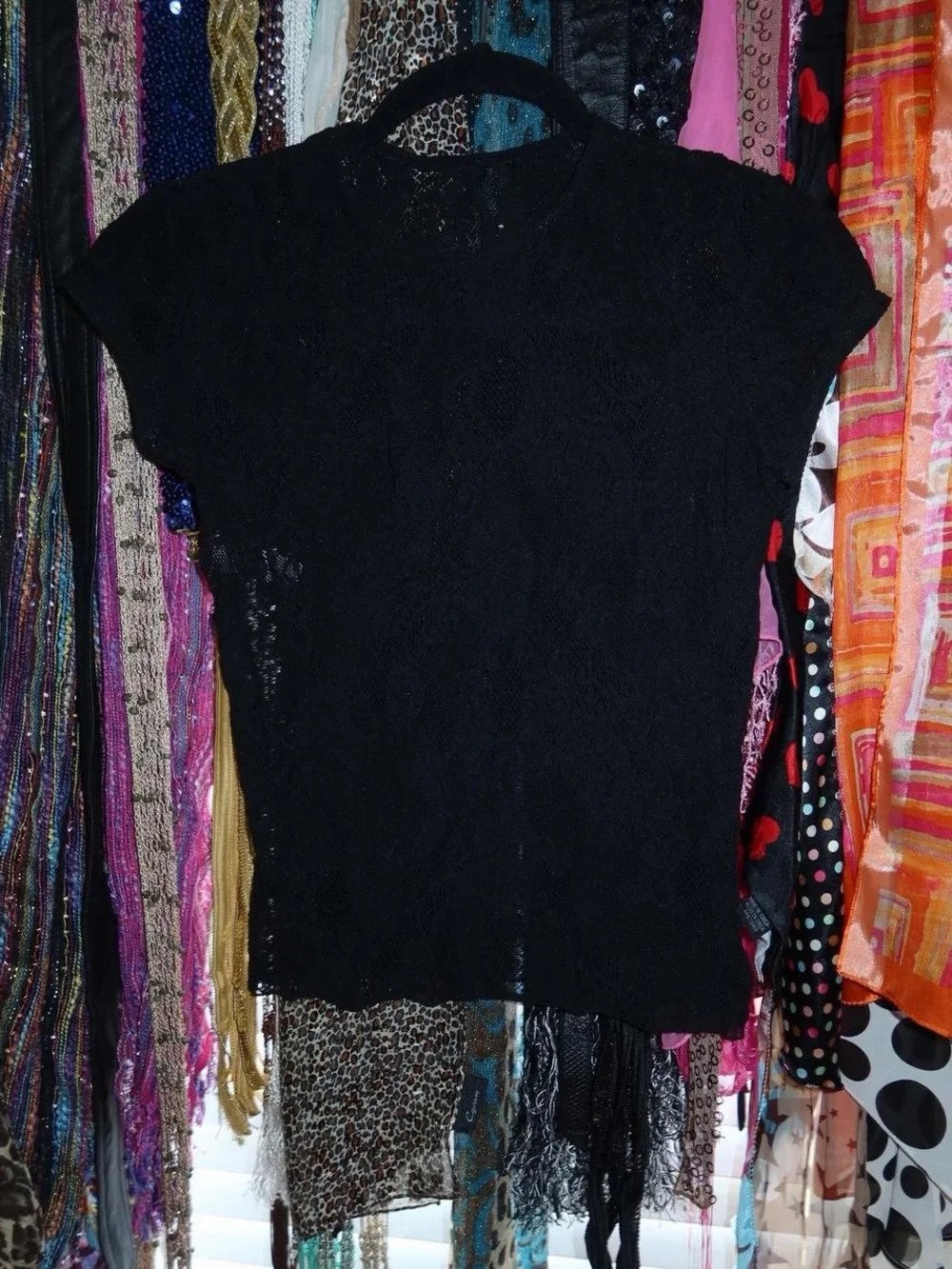 Donna Karan Black Lace Short-Sleeve Tee